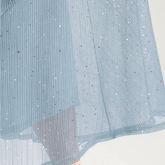 Sold*Sparkle Light Blue Mesh Pocket Ruffle Tiered Belted Midi Dress Size 22-24 - Picture 8 of 9